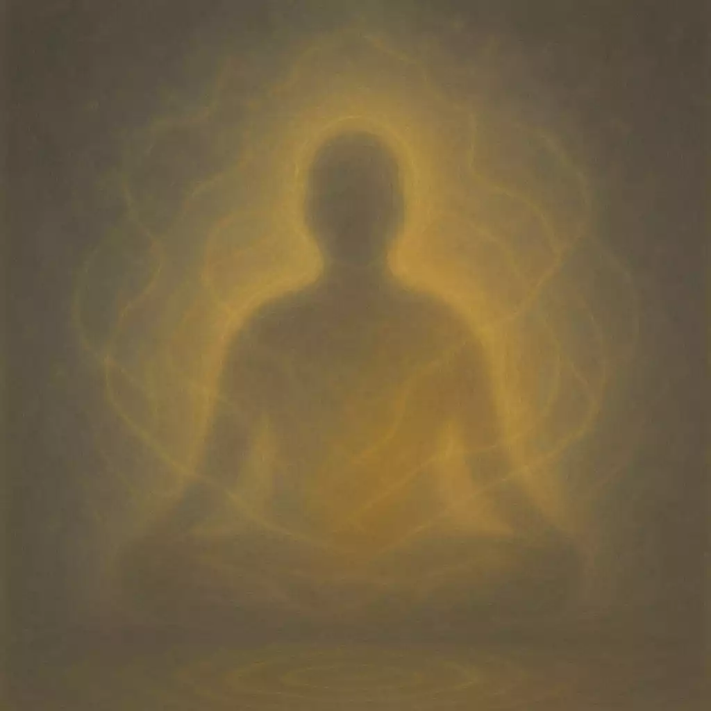 Silhouette with shifting aura becoming smooth and luminous, symbolizing energetic coherence through aura cleansing.