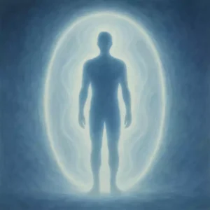 Silhouette surrounded by a smooth, luminous aura symbolizing strong energetic boundaries and inner sovereignty.