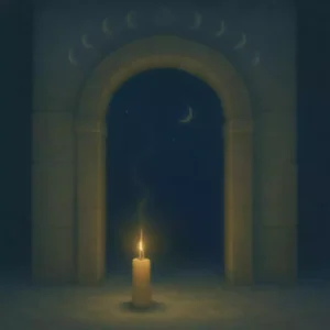 Candlelit doorway opening into moonlit night, symbolizing spell timing and results arriving through an open path.